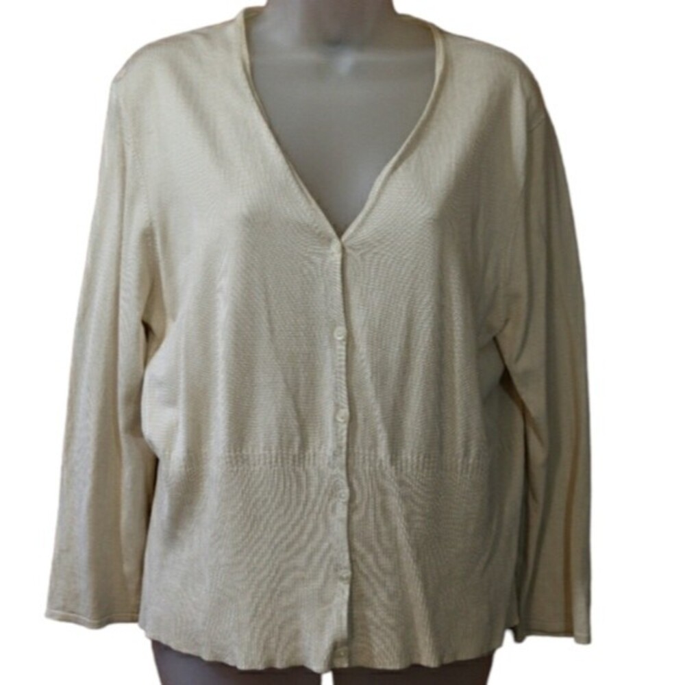 Mark Shale Cream Silk-Linen Cardigan Set ML Feminine Delicate 2-Piece